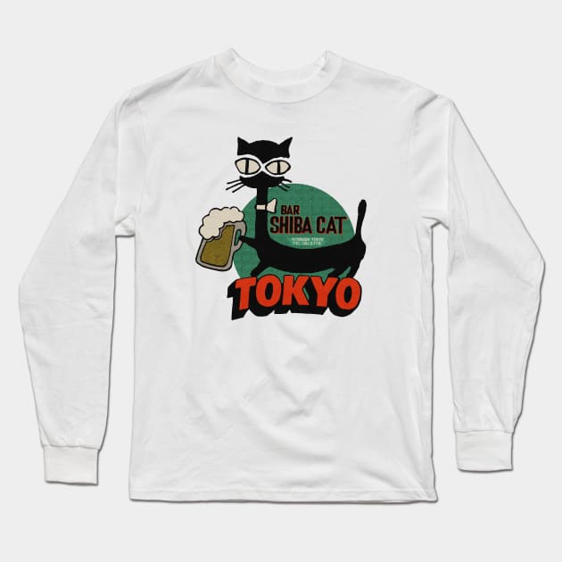 Vintage Shiba Cat Bar Tokyo Long Sleeve T-Shirt by Kujo Vintage